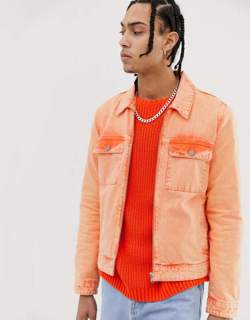 Veste jean orange homme new arrivals