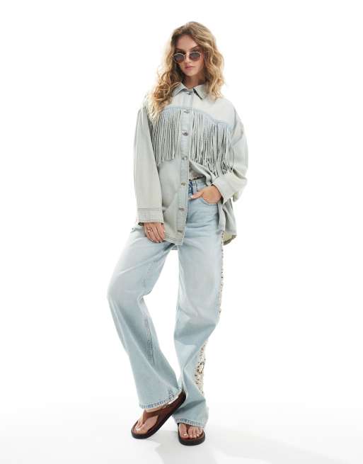 ASOS DESIGN Veste en jean à franges Bleu vintage délavé ASOS