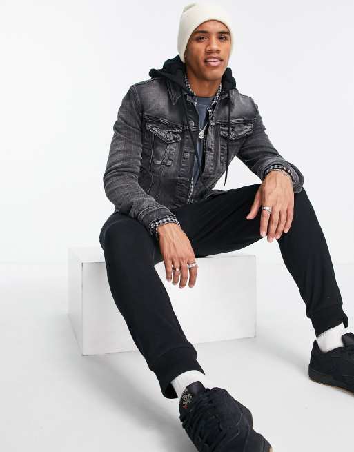 ASOS DESIGN - Veste en jean avec capuche en jersey amovible - Noir délavé, 4 de 4