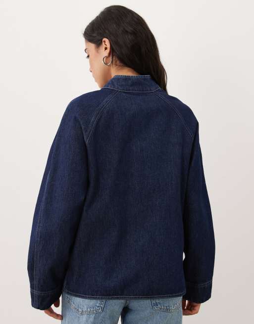 ASOS DESIGN veste en jean avec col à détails et finitions bleu moyen, 2 de 4
