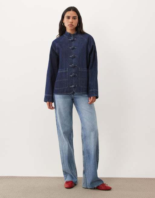 ASOS DESIGN veste en jean avec col à détails et finitions bleu moyen, 3 de 4