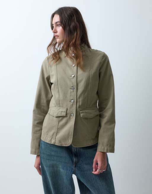 ASOS DESIGN veste en jean avec détail de col en coloris neutre, 3 de 5