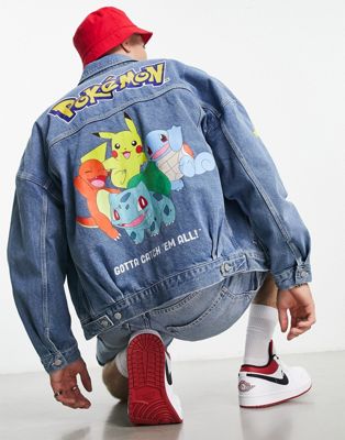 ASOS DESIGN - Veste en jean avec imprimé Pokémon - Délavage moyen | ASOS