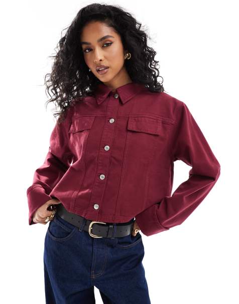 ASOS DESIGN - Veste en jean avec poignets à revers - Bordeaux - view 1