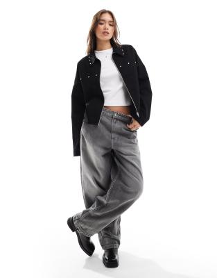 ASOS DESIGN - Veste en jean cloutée - Noir