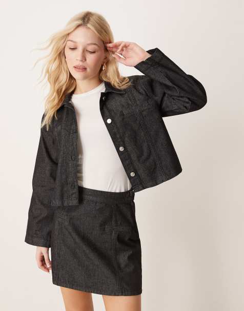 ASOS DESIGN - Veste en jean courte coupe carrée - Noir - view 1