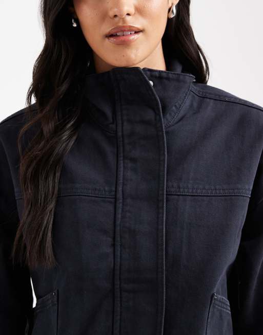 ASOS DESIGN - Veste en jean d'ensemble à col cheminée - Bleu marine, 4 de 4