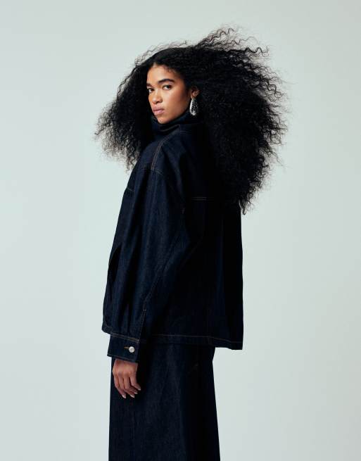 ASOS DESIGN - Veste en jean d'ensemble oversize à col cheminée - Indigo, 3 de 4