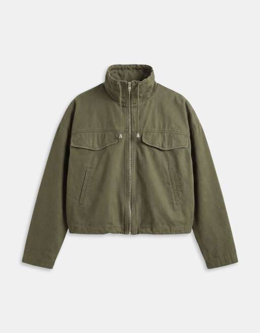 ASOS DESIGN - Veste en jean légère à col cheminée et cordon de serrage - Kaki, 5 de 7