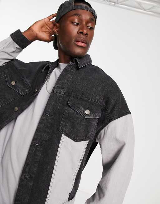 ASOS DESIGN Veste en jean oversize effet patchwork Noir