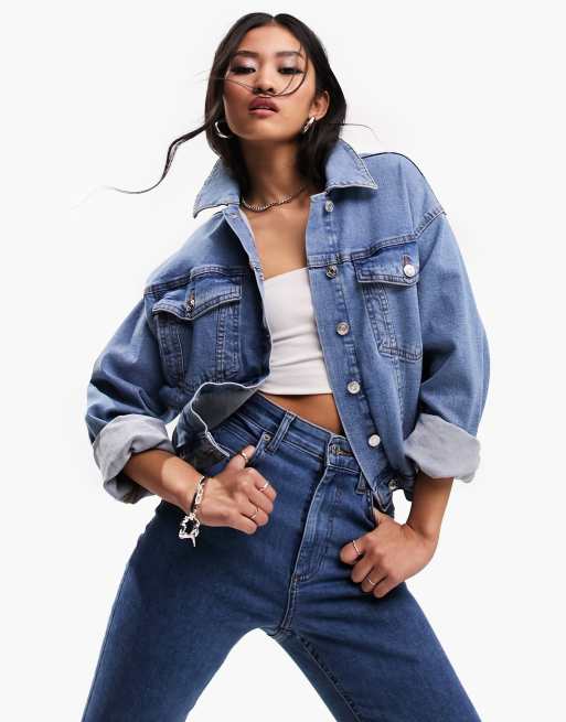 ASOS DESIGN Veste en jean style western Bleu moyen d lav ASOS