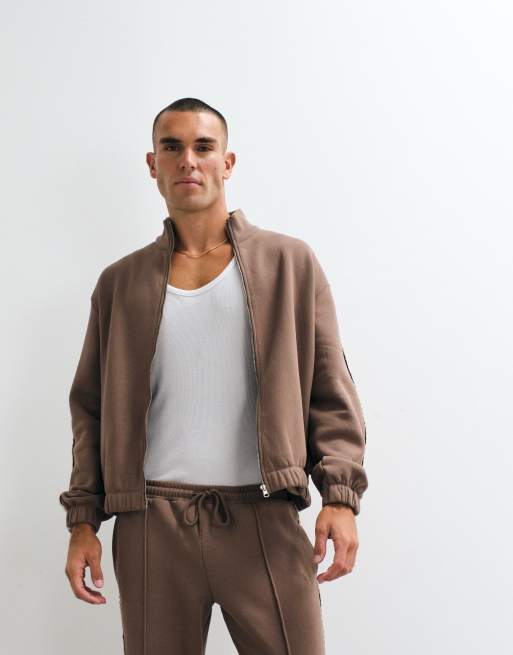 ASOS DESIGN veste en jersey coupe carrée zippée marron, 4 de 5