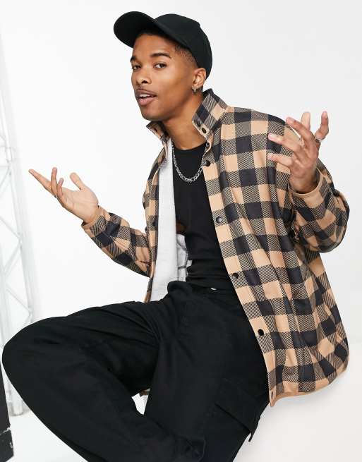 ASOS DESIGN - Veste en jersey oversize à carreaux - Marron