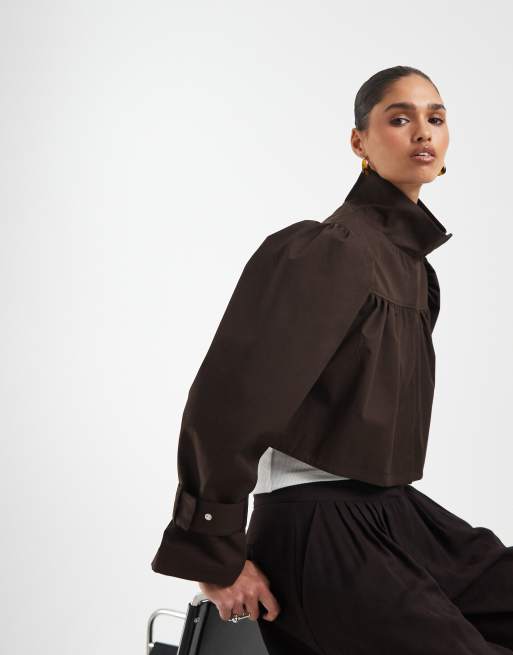 ASOS DESIGN - Veste en lin à col cheminée - Marron chocolat, 2 de 4