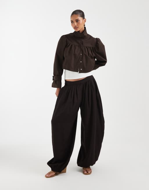 ASOS DESIGN - Veste en lin à col cheminée - Marron chocolat, 3 de 4