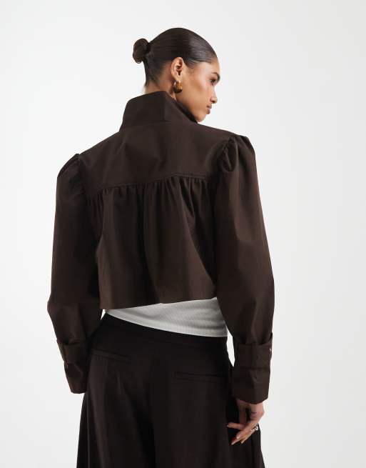 ASOS DESIGN - Veste en lin à col cheminée - Marron chocolat, 4 de 4