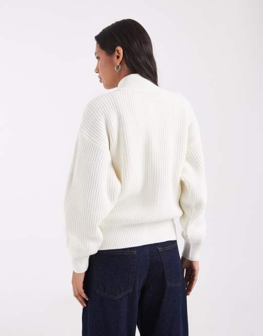 ASOS DESIGN veste en maille à col cheminée avec boutons argentés en crème, 4 de 4