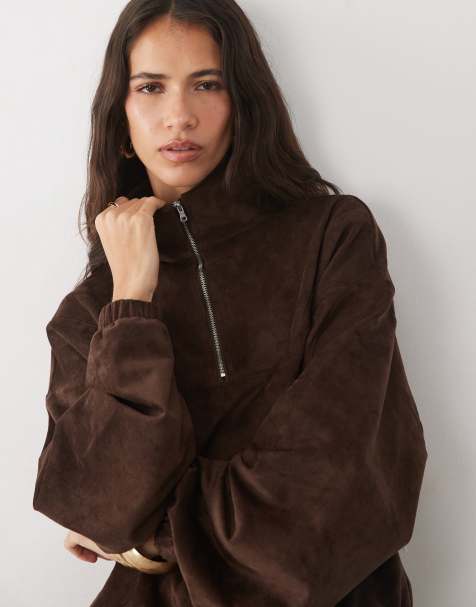 ASOS DESIGN veste en suédine à demi-zip chocolat - view 1