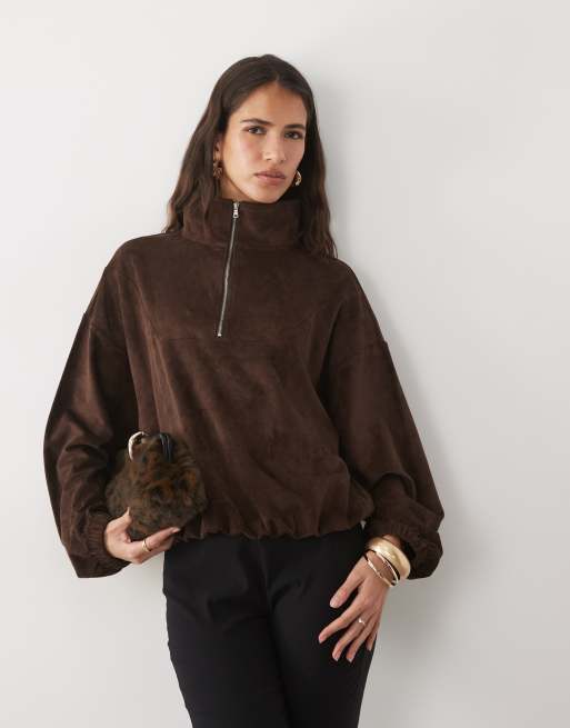 ASOS DESIGN veste en suédine à demi-zip chocolat, 3 de 4