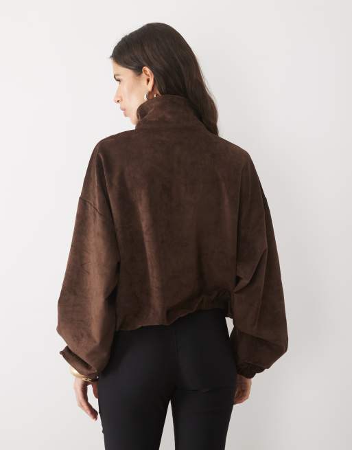 ASOS DESIGN veste en suédine à demi-zip chocolat, 4 de 4