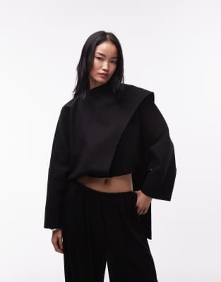 ASOS DESIGN - Veste enveloppante à manches chauve-souris et écharpe - Noir