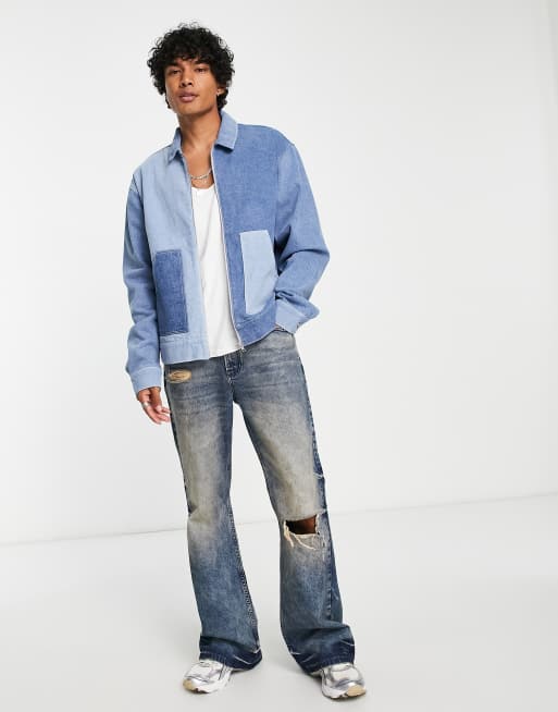 ASOS DESIGN - Veste harrington en jean effet patchwork - Bleu, 4 de 4
