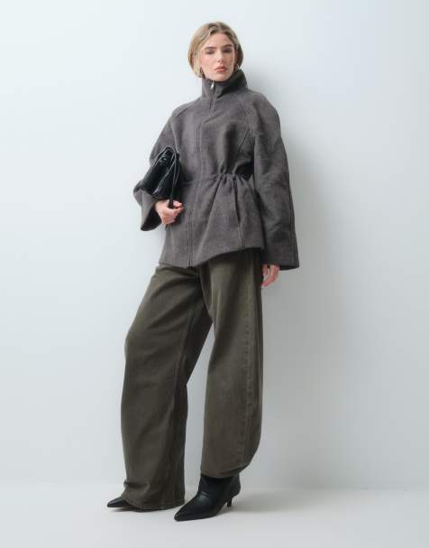 ASOS DESIGN veste Harrington habillée zippée devant à taille cintrée avec laine en moka - view 1