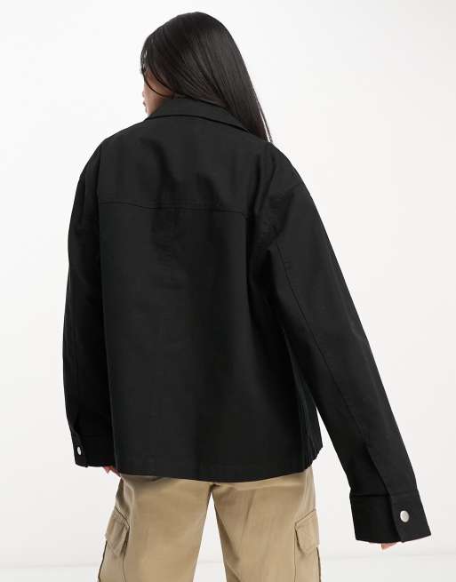 ASOS DESIGN - Veste légère style chemise en coton avec poches - Noir, 2 de 4