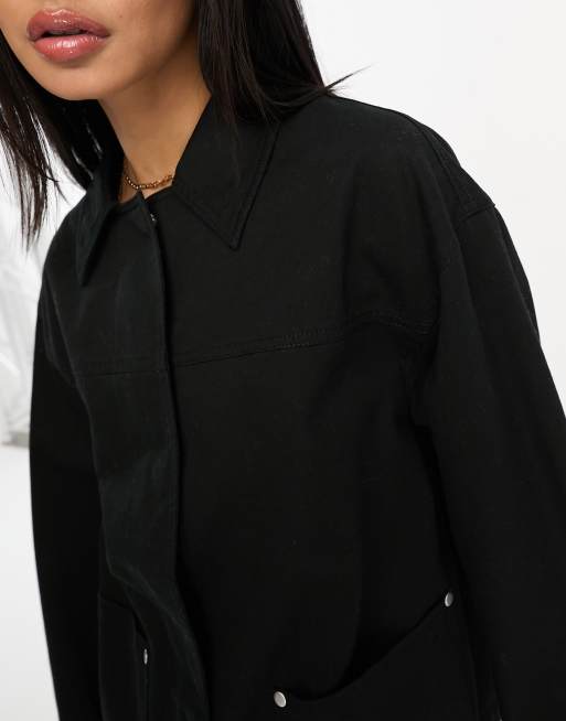 ASOS DESIGN - Veste légère style chemise en coton avec poches - Noir, 4 de 4