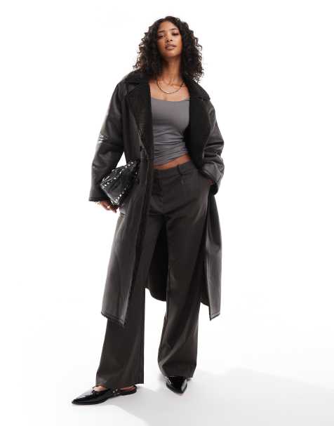 ASOS DESIGN - Veste longue en imitation peau de mouton à bords contrastants - Marron - view 1