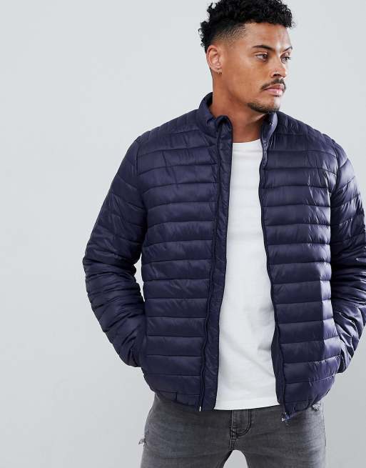 ASOS DESIGN - Veste matelassée à col cheminée - Bleu marine