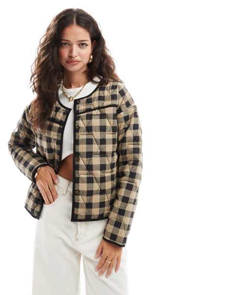 ASOS DESIGN - Veste matelassée - Vichy marron - view 1