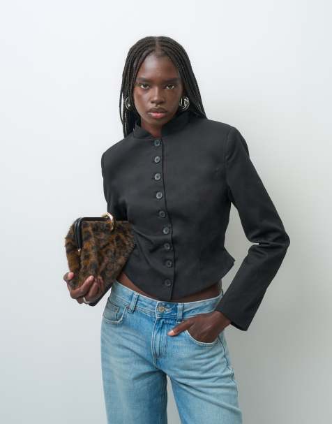 ASOS DESIGN veste militaire cintrée à col mao en noir - view 1