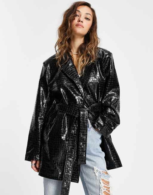 ASOS DESIGN - Veste mom à ceinture - Noir croco