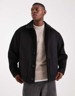ASOS DESIGN - Veste oversize aspect laine - Noir