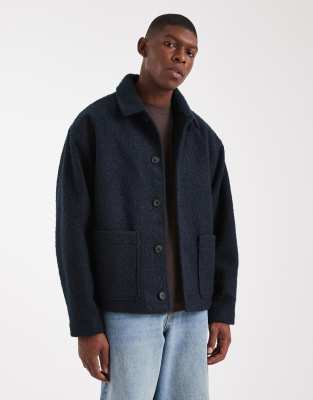 ASOS DESIGN - Veste oversize en aspect bouclette - Bleu marine