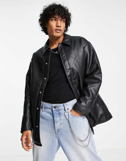 ASOS DESIGN Veste oversize en imitation cuir matelasse Noir ASOS