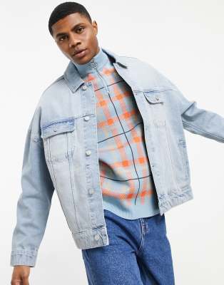 ASOS DESIGN oversized denim jacket in mid wash blue - ASOS Price Checker
