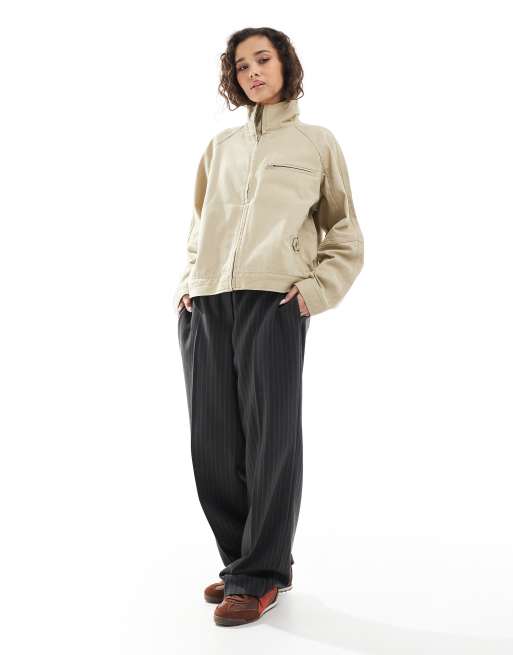 ASOS DESIGN oversized twill funnel neck jacket in sand