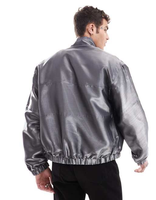 ASOS DESIGN - Veste oversize légère à col cheminée - Argenté, 3 de 4