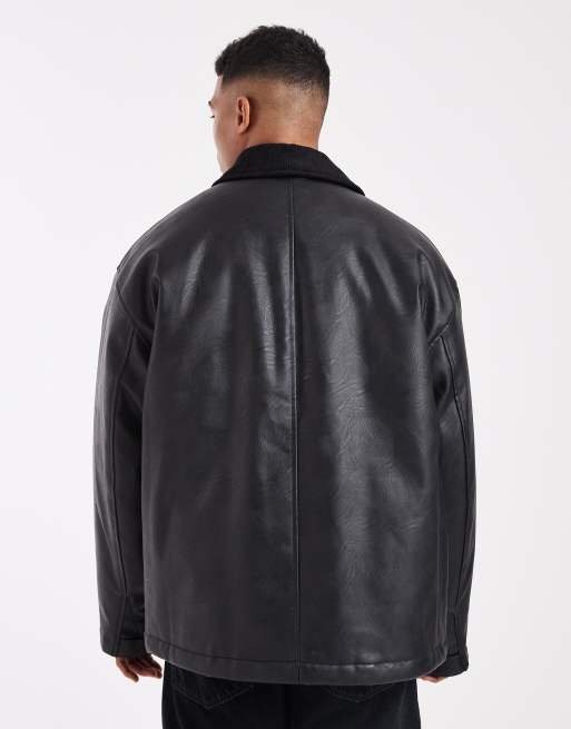 ASOS DESIGN - Veste oversize style barn jacket avec col en velours côtelé - Noir, 3 de 5
