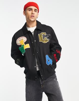 Veste Universitaire (varsity) Holloway - Corps En Cuir Noir, Manches En Laine - Taille L - Neuf Avec étiquettes