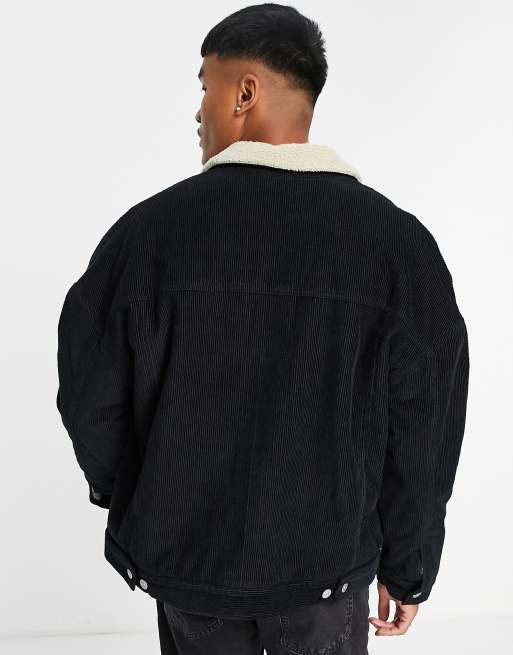ASOS DESIGN - Veste oversize style western en velours côtelé avec col et doublure imitation peau de mouton - Noir, 4 de 4
