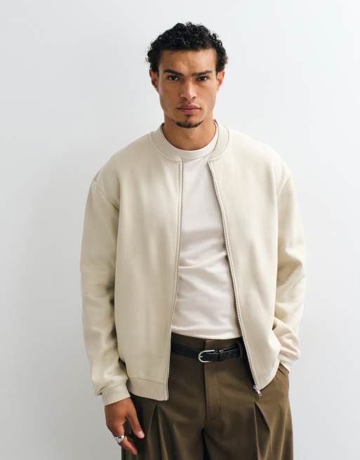 ASOS DESIGN veste oversize zippée avec col bomber en jersey, coloris pierre