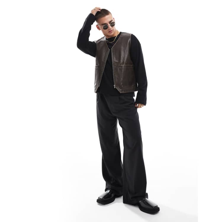 ASOS DESIGN Veste sans manches en imitation cuir Marron delave ASOS