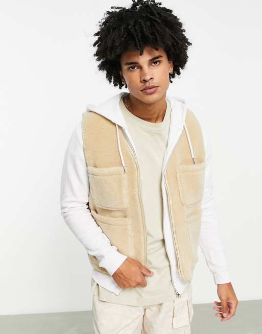 ASOS DESIGN - Veste sans manches en imitation peau de mouton - Beige 