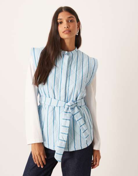 ASOS DESIGN - Veste sans manches matelassée à rayures et lien à la taille - Bleu - view 1