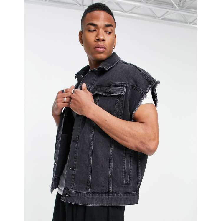 ASOS DESIGN Veste sans manches oversize en jean Noir delave ASOS