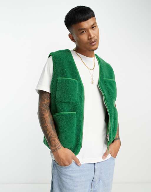 ASOS DESIGN Veste sans manches utilitaire r versible en imitation peau de mouton Vert vif