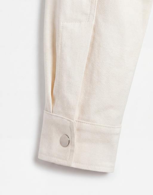 ASOS DESIGN veste sport années 80 à col cheminée et ourlet ceinturé, crème, 10 de 14